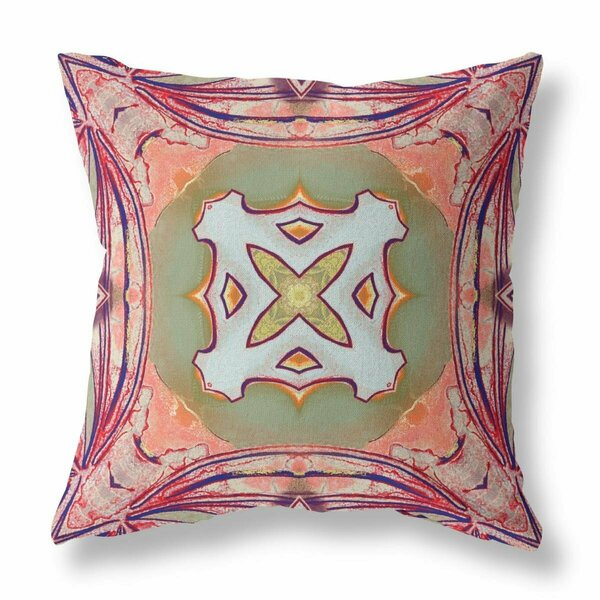 Palacedesigns 16 in. Geo Tribal Indoor & Outdoor Throw Pillow Peach Magenta & Green PA3089605
